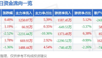 股票行情快报：东软集团（600718）5月13日主力资金净买入1250.07万元