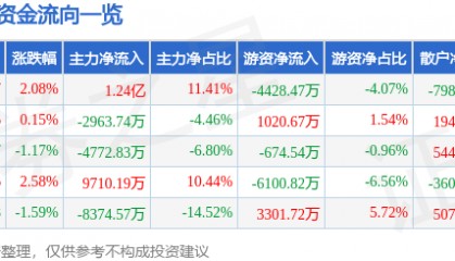 股票行情快报：指南针（300803）6月4日主力资金净买入1.24亿元