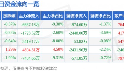 股票行情快报：亚星锚链（601890）8月13日主力资金净卖出6667.18万元