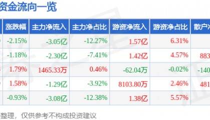 股票行情快报：指南针（300803）8月8日主力资金净卖出3.05亿元