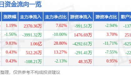 股票行情快报：华电能源（600726）7月3日主力资金净买入2370.36万元